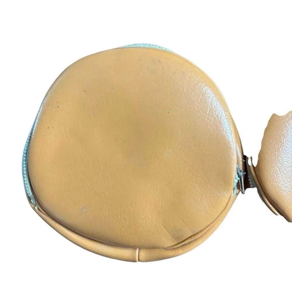 Vintage Nesting Zipper Pouches Set of 3 Tan Faux Leather Coin Purse Cosmetic